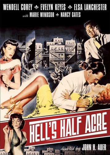 1956 film poster for "Hell's Half Acre" featuring four actors and a city scene.