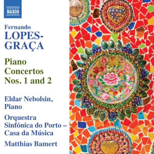 CD cover for Lopes-Graça piano concertos, featuring colorful mosaic art.