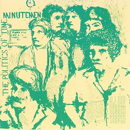 Green and yellow graphic album cover featuring stylized illustrations of people and text.