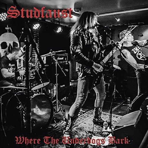 Black and white album cover featuring a band performing on stage.