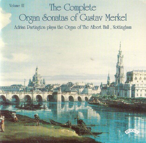 CD cover: Merkel organ sonatas, featuring a historic city landscape.