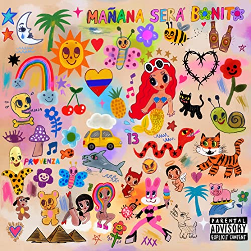 Colorful, whimsical collage with various illustrated objects and characters.