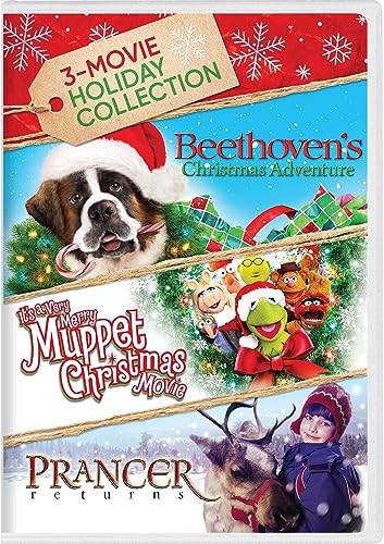 DVD cover for “3-Movie Holiday Collection” featuring dogs, Muppets, and reindeer.