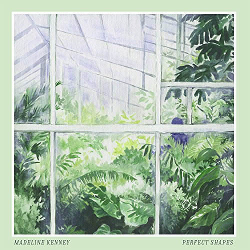 Watercolor painting of lush green plants seen through a window frame.