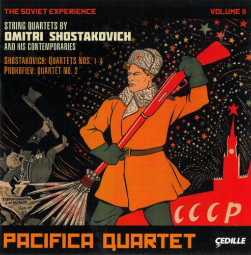 CD cover for Pacifica Quartet’s “The Soviet Experience, Vol. 2” featuring propaganda art.