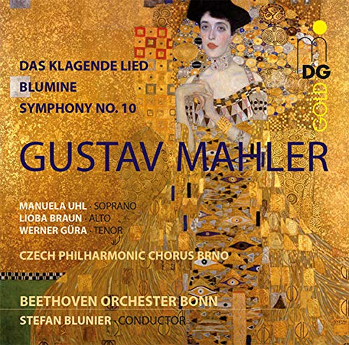 CD cover featuring Gustav Mahler, gold ornamentation, and performer names.