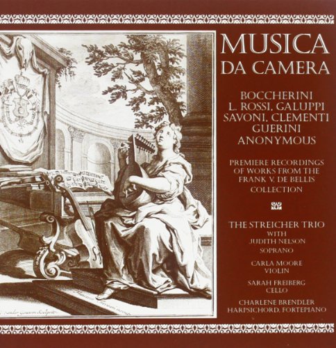 CD cover: Baroque-style illustration of a woman with a lute, text “Musica da Camera”.