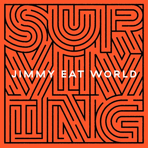 Album cover for Jimmy Eat World’s “Surviving” with orange geometric text.