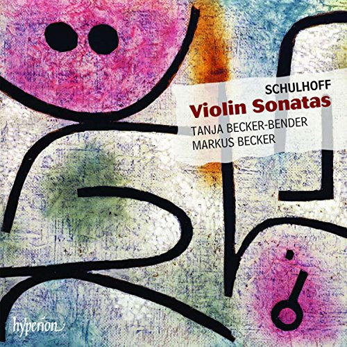 CD cover with abstract art, text reading “Schulhoff Violin Sonatas.”