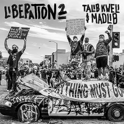 Black and white album cover depicting a protest with figures raised in the air.