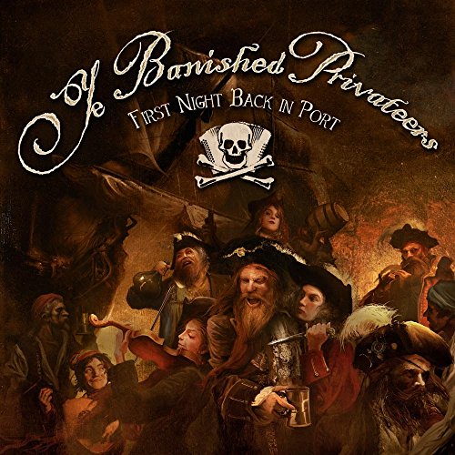 CD cover: pirates celebrating with drinks, skull and crossbones emblem.