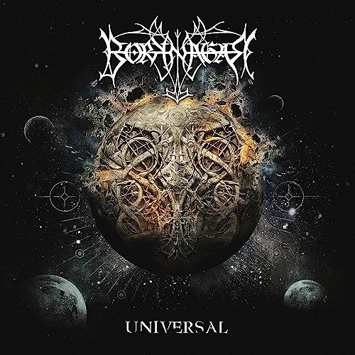 Borknagar album cover: a detailed, ornate planet in a starry sky.