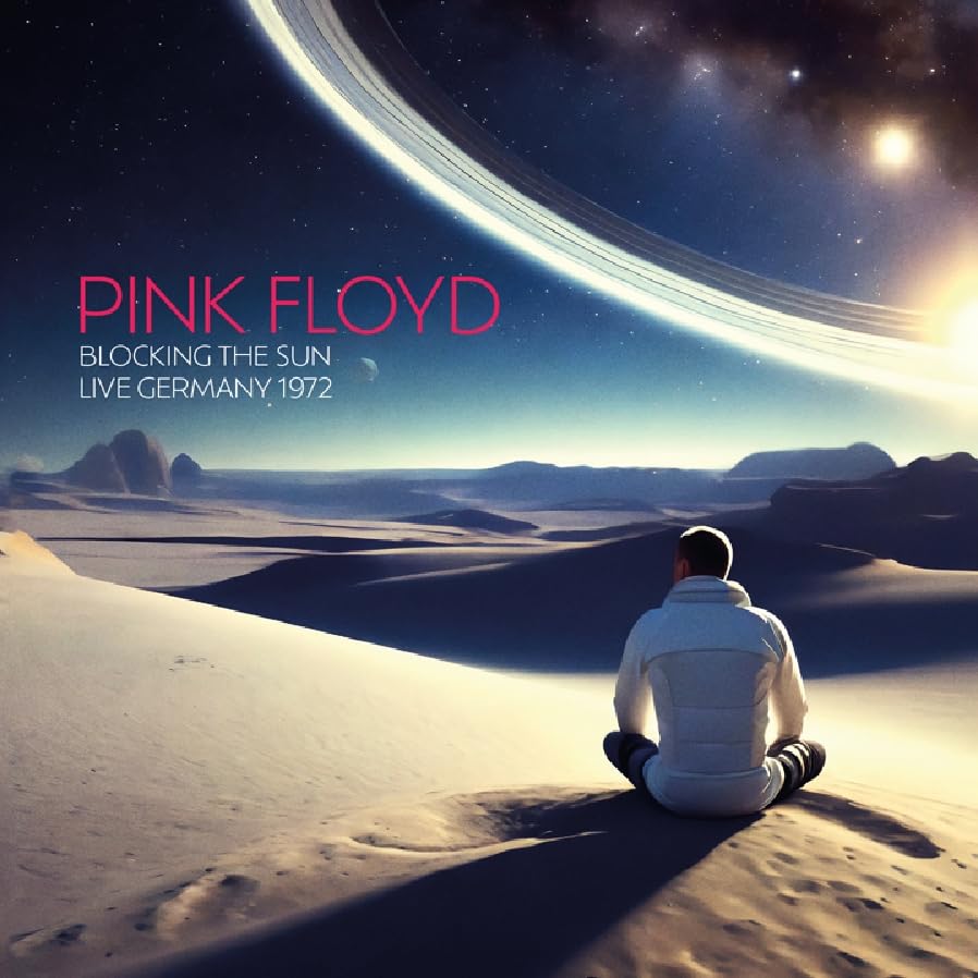 Pink Floyd album cover: desert landscape with a person meditating.