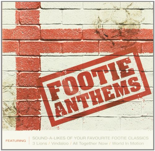 CD cover: red and white brick wall with "Footie Anthems" stamped on it.