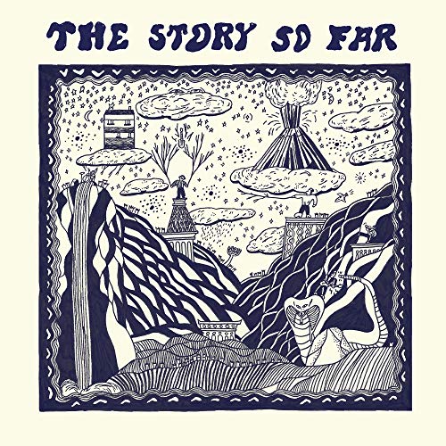 Album cover for The Story So Far, black and white illustrated landscape.
