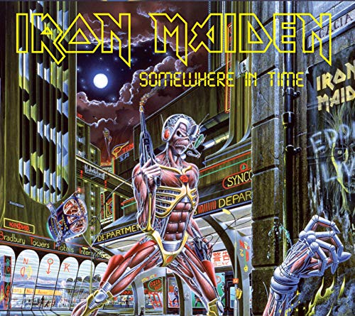 Iron Maiden “Somewhere in Time” album cover with robotic Eddie figure.