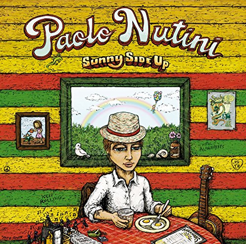 Paolo Nutini album cover, illustrated man at a table with breakfast.