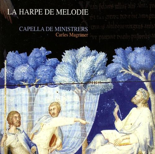 CD cover depicting a medieval scene with musicians under blue trees.
