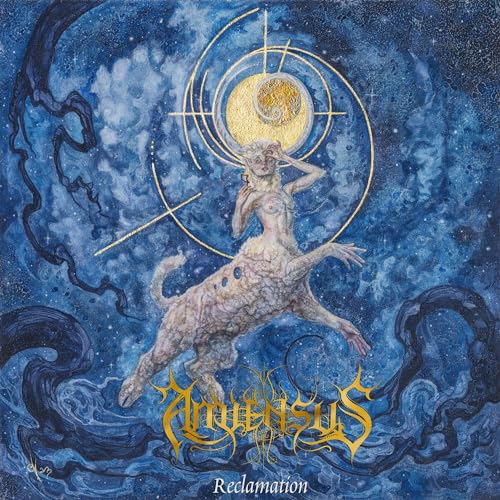 Album cover: humanoid creature with animal legs in a swirling, dark sky.