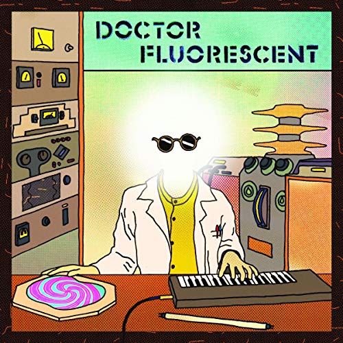 Album cover: Cartoon doctor with glowing head at a synthesizer.