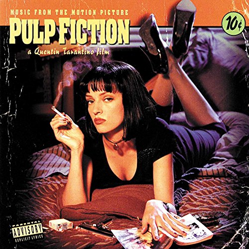 Pulp Fiction soundtrack cover featuring a woman lying on a bed smoking a cigarette.