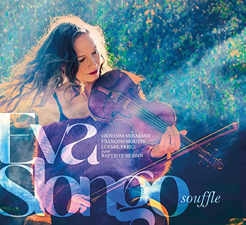 Woman playing violin, album cover for "Souffle" by Eva Slongo.