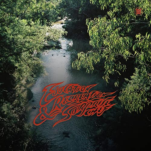 CD cover with red text over a lush, aerial view of a river.
