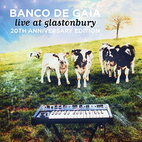 Banco De Gaia CD cover with cows in a field and a keyboard.