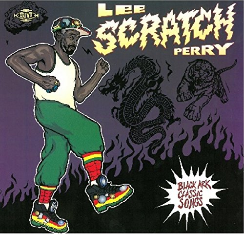 Album cover featuring Lee Scratch Perry, a dragon, a tiger, and flames on purple.