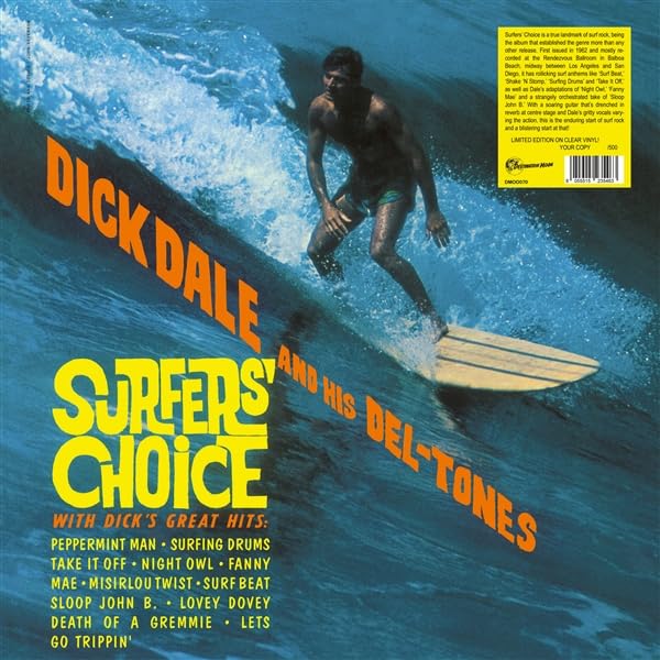 Vinyl record cover: Surfers Choice by Dick Dale, featuring a surfer.