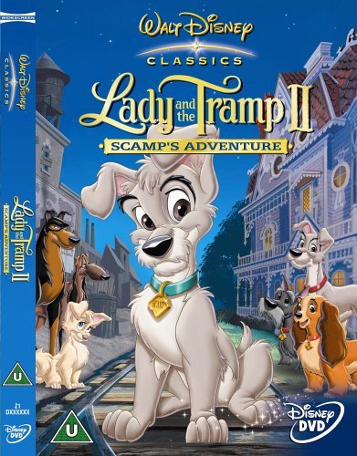 DVD cover for Lady and the Tramp II featuring Scamp and other dogs.