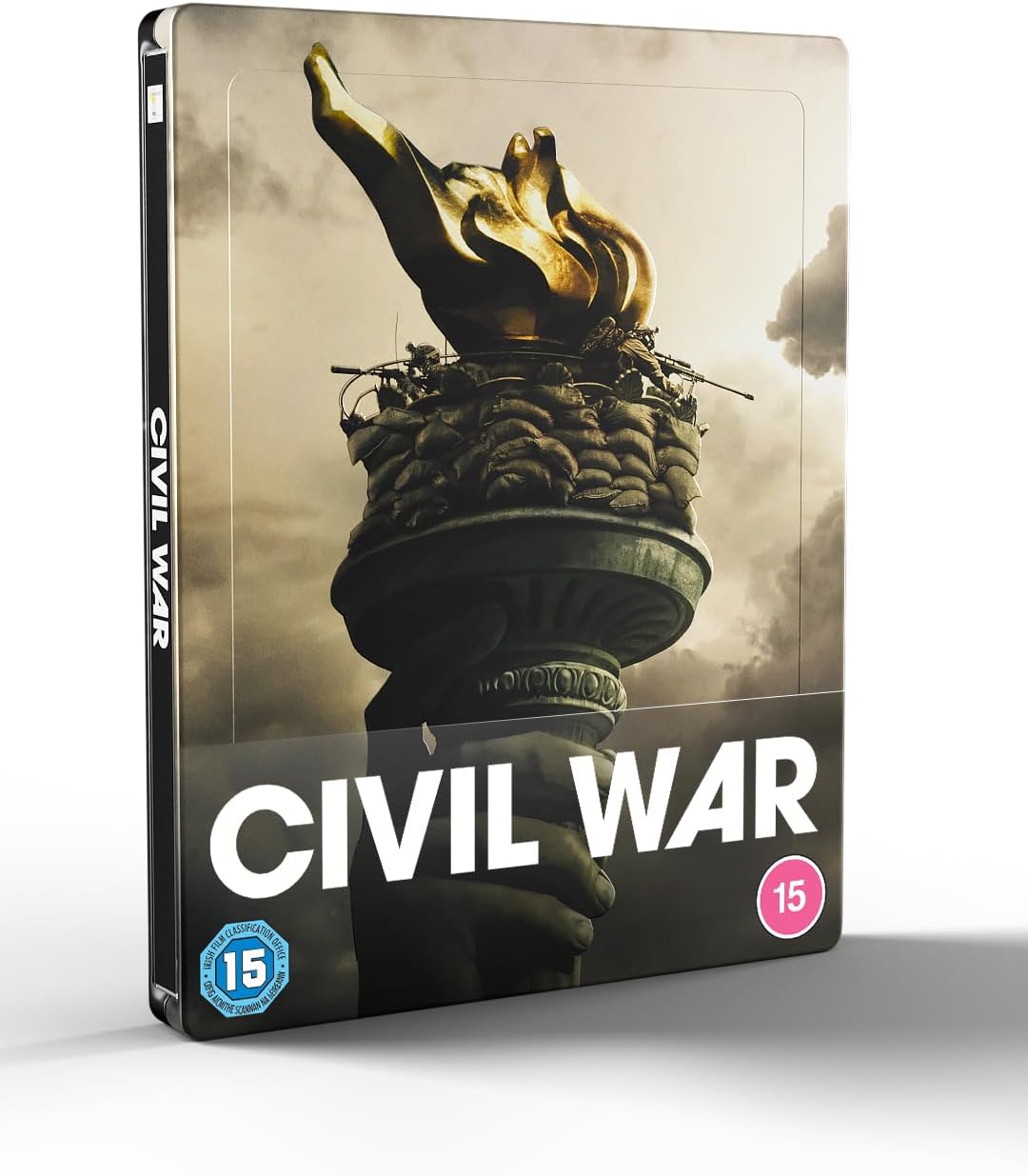 Civil War" Blu-ray steelbook case with a dramatic, fiery image.