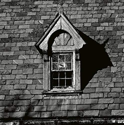 Black and white album cover depicting a broken window in a brick building.