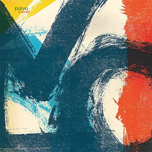 Abstract album cover with bold, textured brushstrokes in blue, red, yellow, and white.
