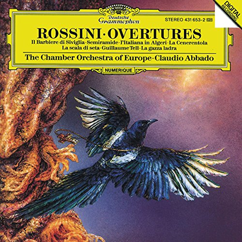 CD cover for Rossini overtures, featuring a magpie in flight.