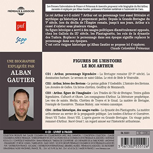 Back cover of Alban Gautier's Le Roi Arthur CD set with tracklist and author photo.