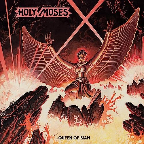 Album cover for Holy Moses’ “Queen of Siam” featuring a winged figure.