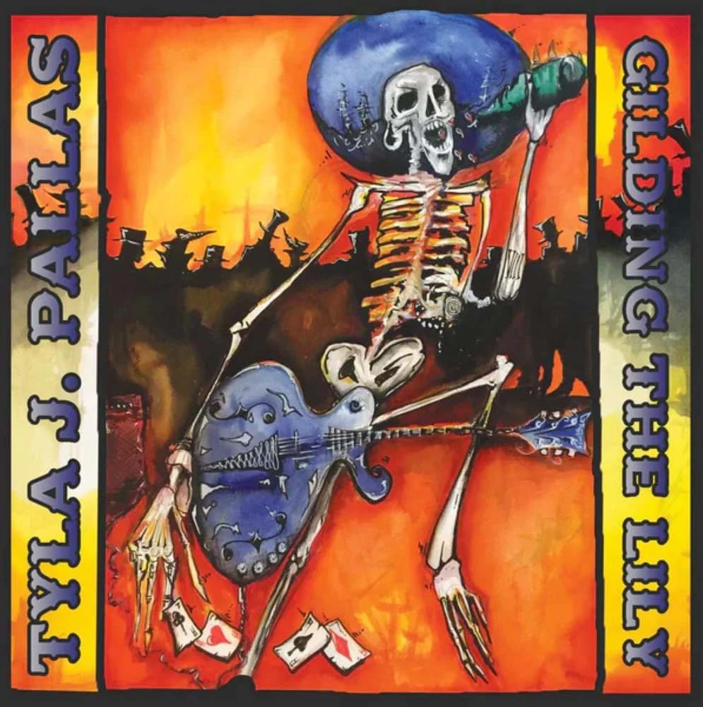 CD cover featuring a skeletal figure playing guitar amidst a fiery landscape.