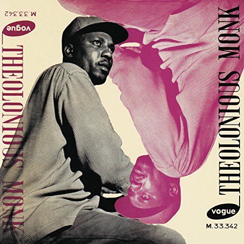 Thelonious Monk album cover with a portrait and abstract pink design.