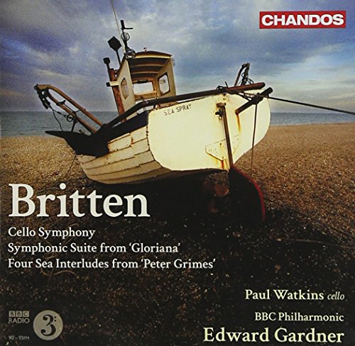 CD cover for Britten’s Cello Symphony featuring a beached fishing boat.