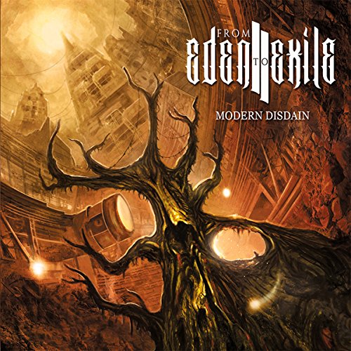CD cover: dark, surreal landscape with a gnarled tree and city ruins.