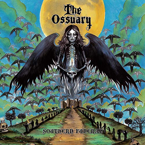 CD cover: winged figure amidst ravens, skull, and a distant manor.
