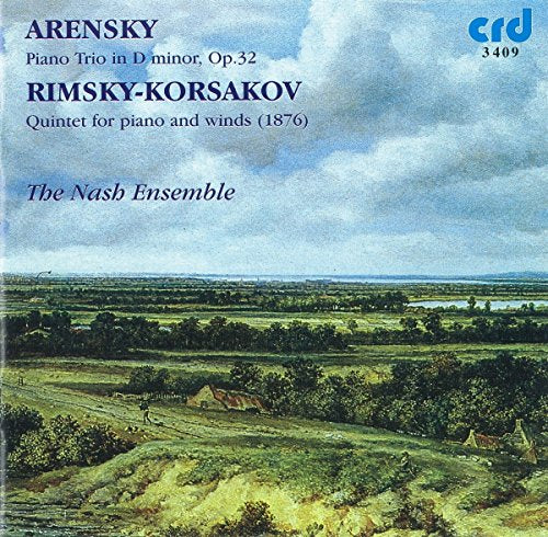 CD cover with landscape painting and composer names Arensky, Rimsky-Korsakov.