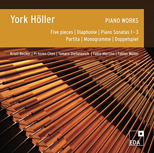 CD cover for "Holler: Piano Works" featuring piano strings.