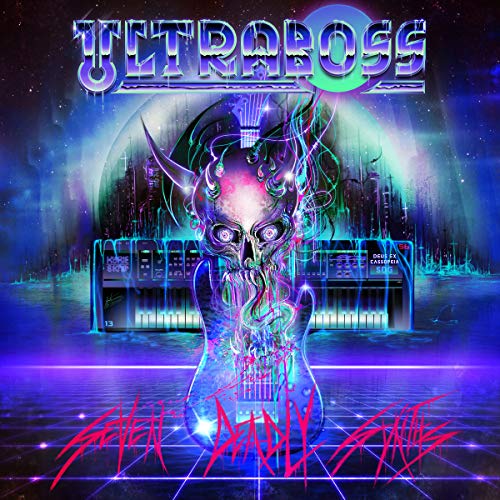 Album cover for Ultraboss's "Seven Deadly Synths" featuring a skull and synth.