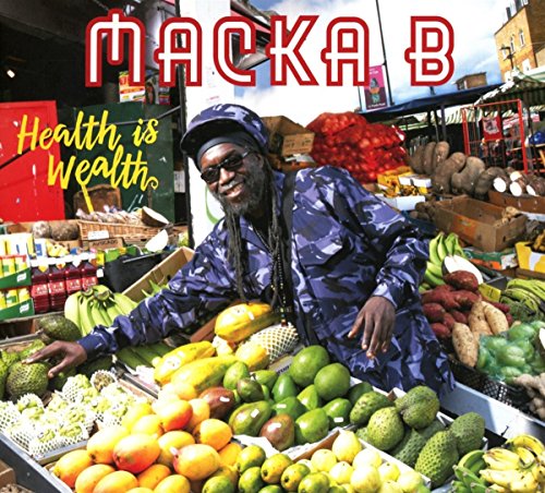 Macka B album cover featuring a fruit and vegetable market stall.