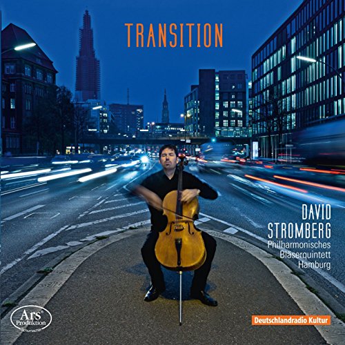 CD cover: cellist playing on a city street at night, blurred lights.