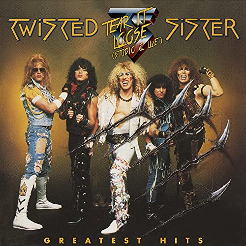 Twisted Sisterās āGreatest Hitsā album cover featuring the band with sharp edges.