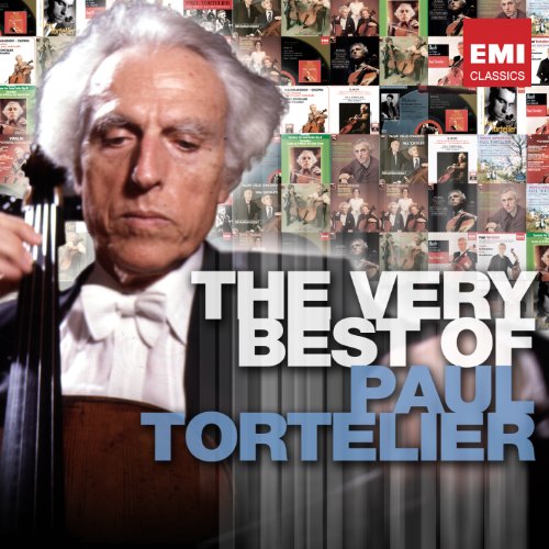 CD cover featuring cellist Paul Tortelier and collage of classical musicians.