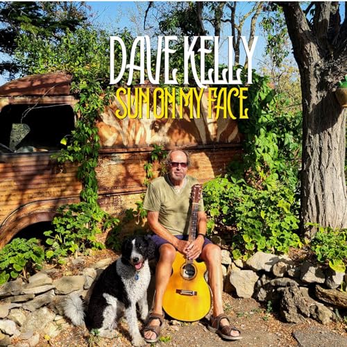 Dave Kelly album cover featuring a man with a guitar and dog.